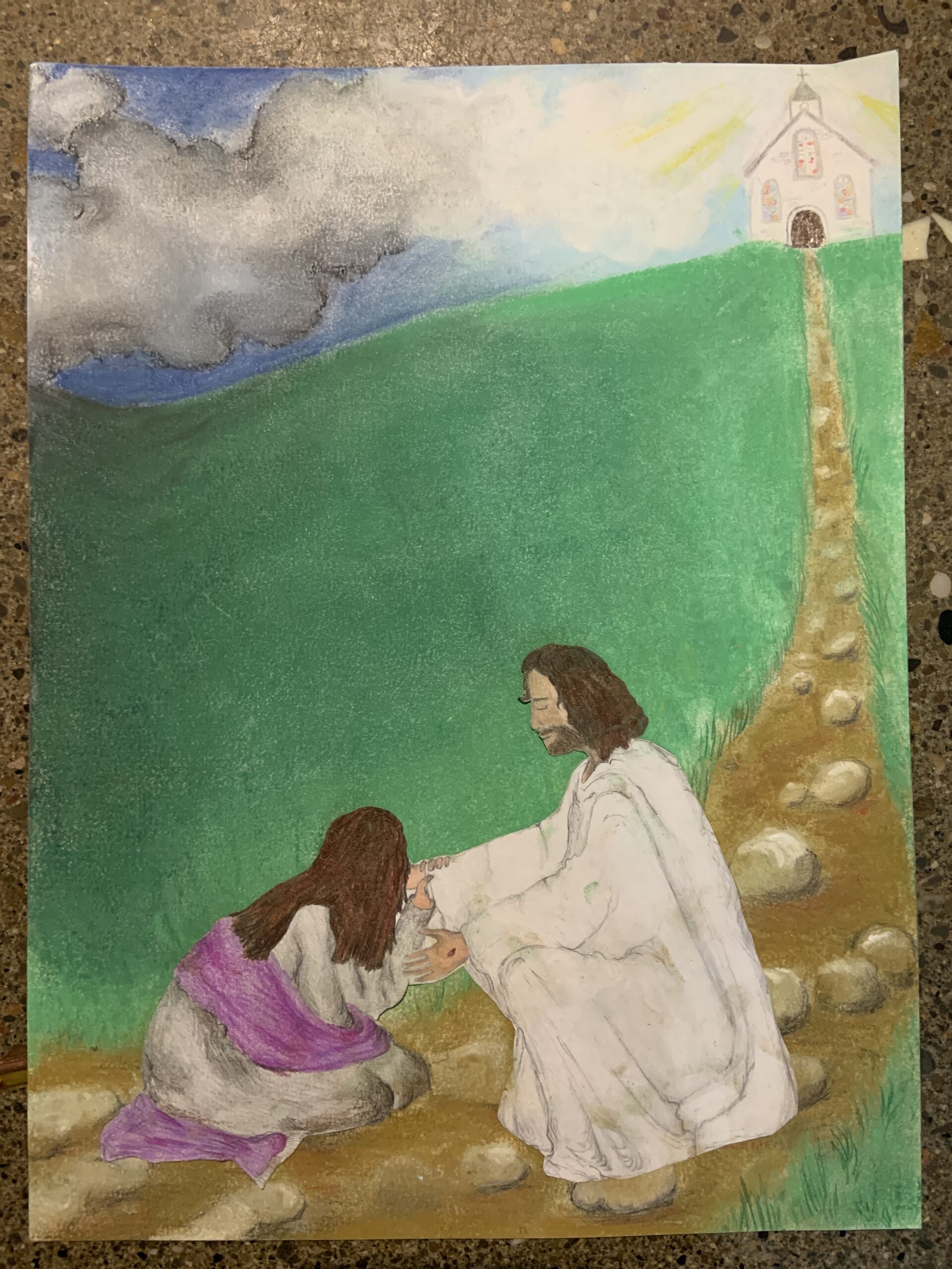 Jesus meets the repentant woman to raise her up past her sin.